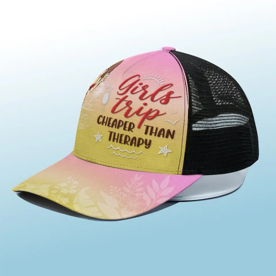 Don't Worry, Beach Happy - Bestie Personalized Custom Mesh-back Baseball Cap, Baseball Trucker Cap - Summer Vacation Gift For Best Friends, BFF, Sisters - Image 4