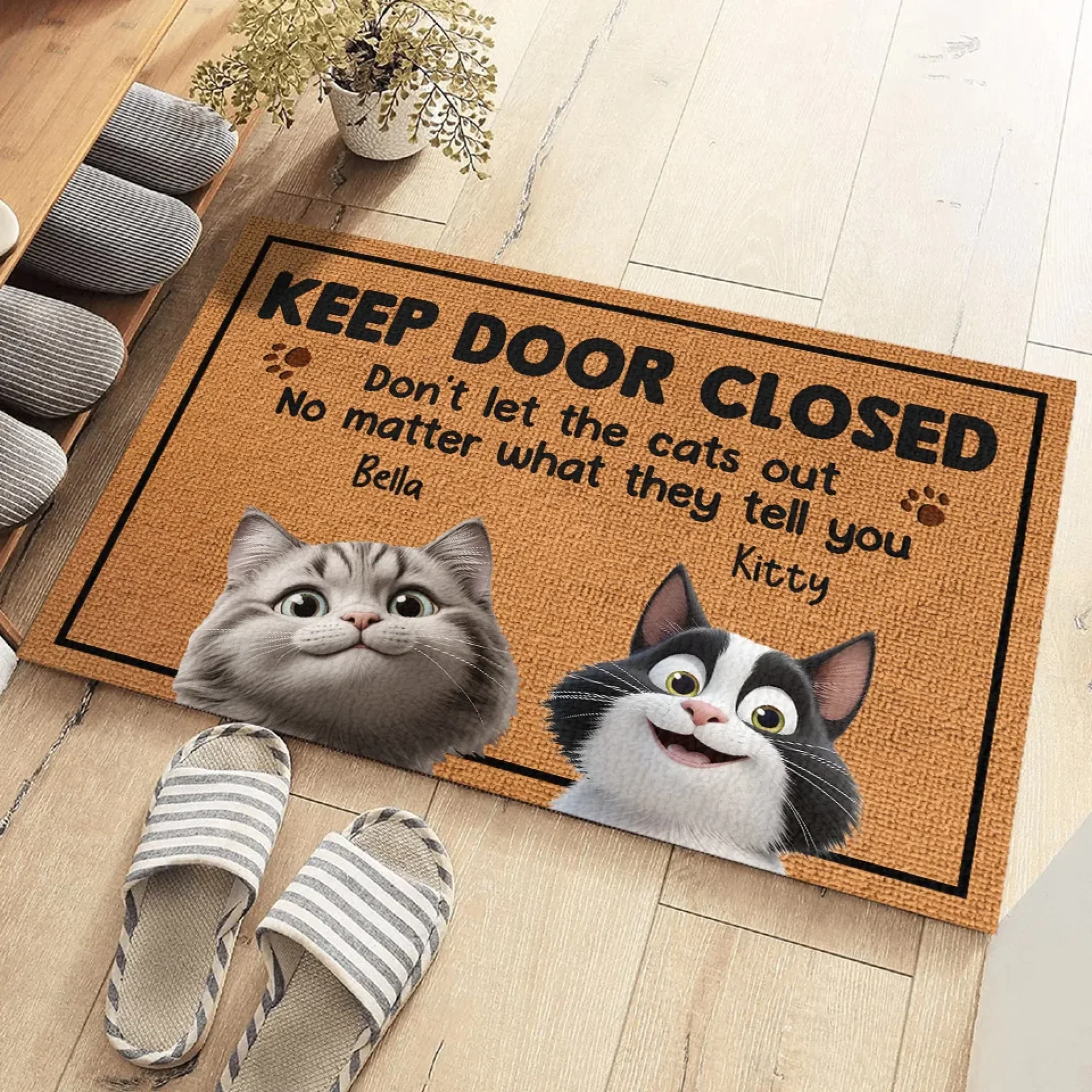 Door Closed, Don’t Trust The Cat - Dog & Cat Personalized Custom Home Decor Decorative Mat - House Warming Gift For Pet Owners, Pet Lovers - Image 3