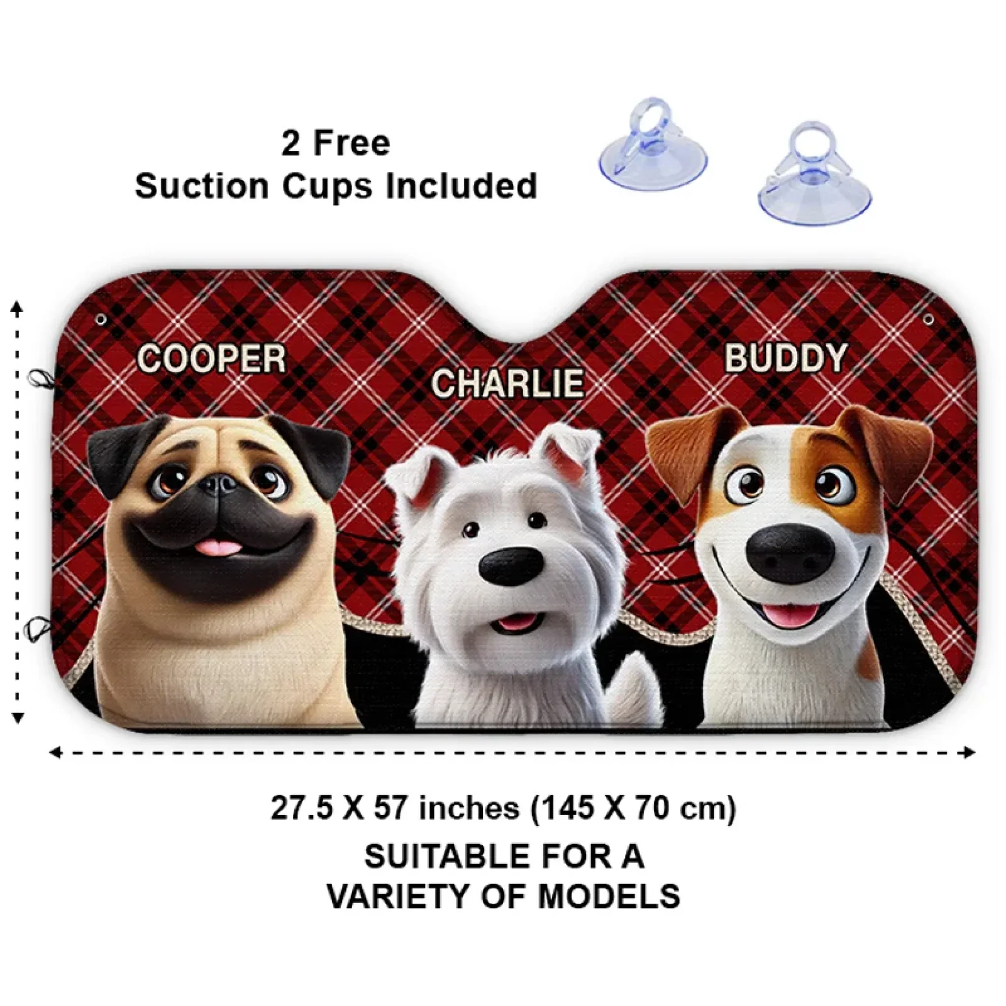 Double The Trouble, Double The Fun- Dog & Cat Personalized Custom Auto Windshield Sunshade, Car Window Protector - Gift For Pet Owners, Pet Lovers - Image 3