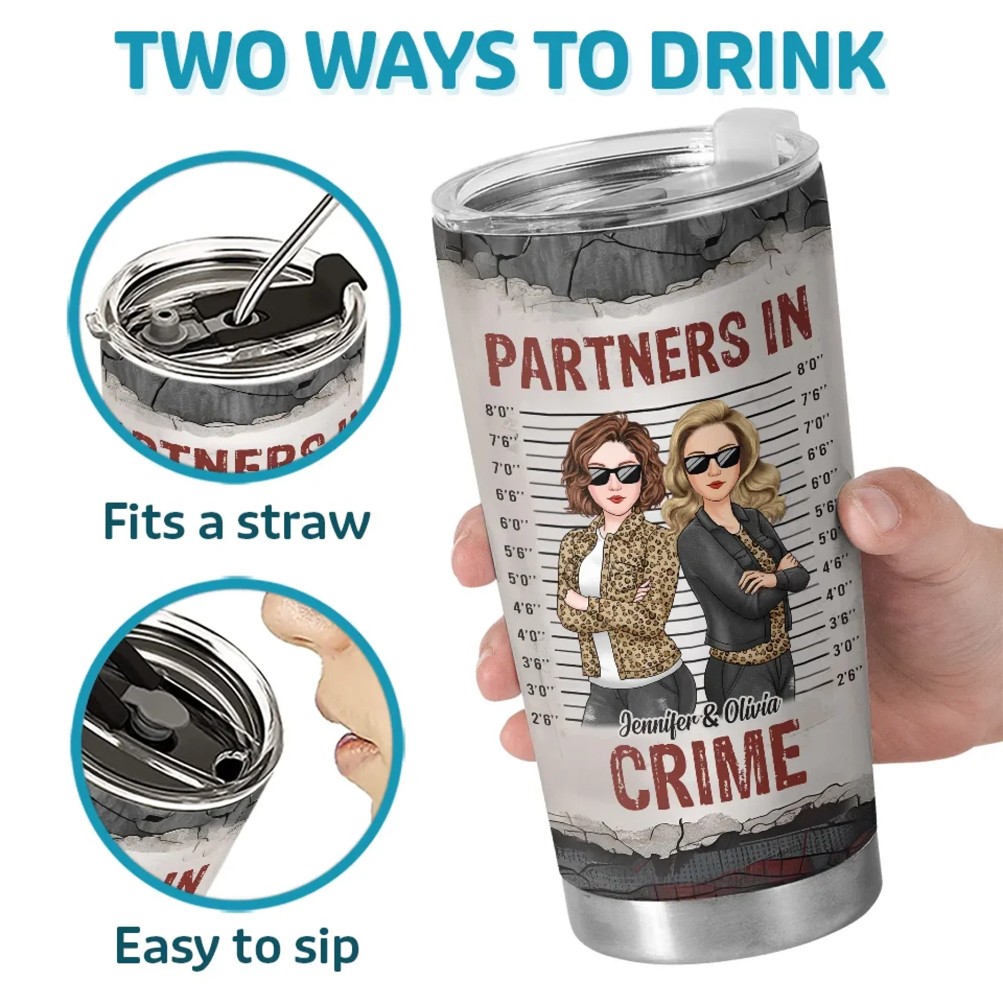 Double Trouble, Twice The Fun - Bestie Personalized Custom Tumbler -  Gift For Best Friends, BFF, Sisters - Image 4