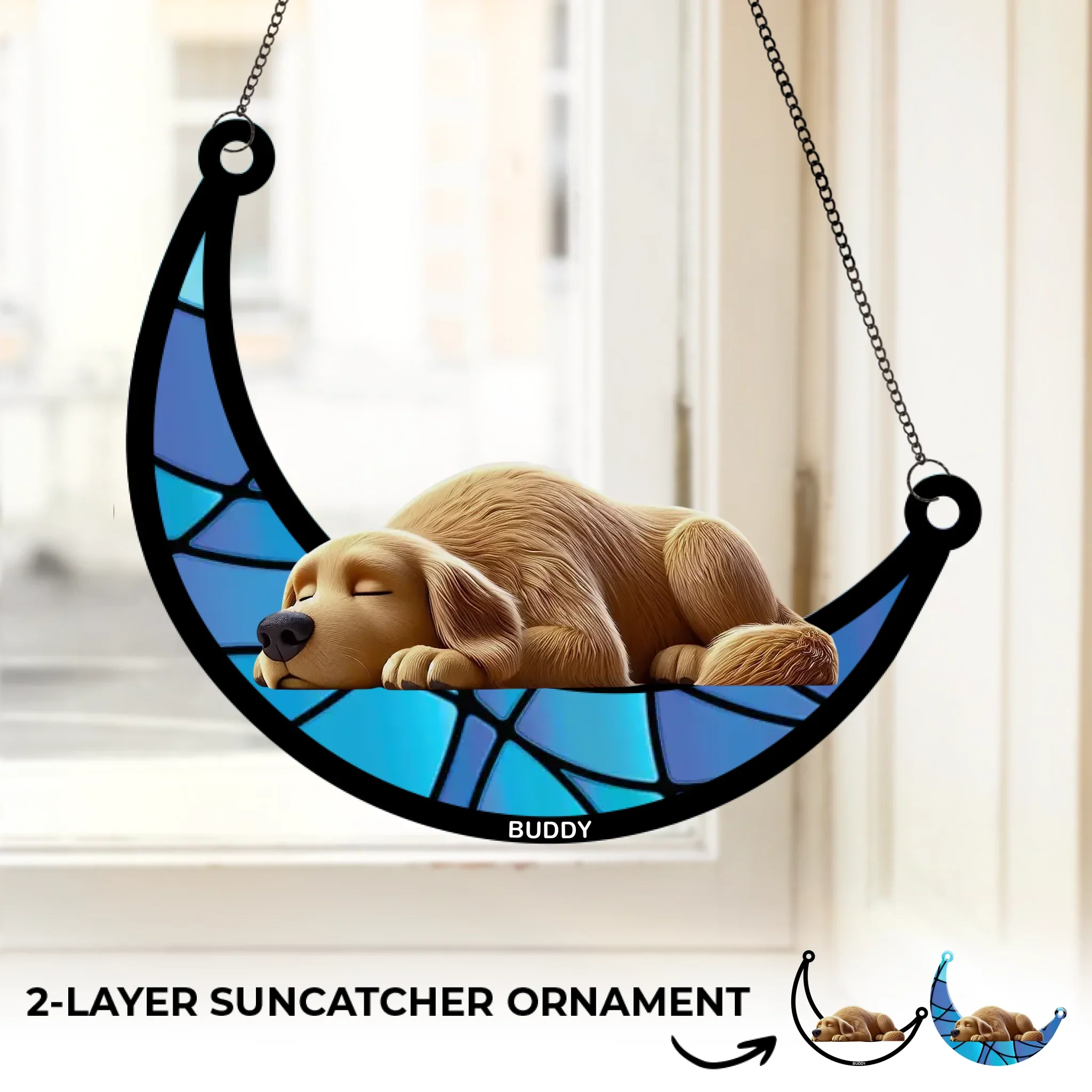 Dreaming Of Treats And Belly Rubs - Dog Personalized Window Hanging Suncatcher - Gift For Pet Owners, Pet Lovers - Image 2