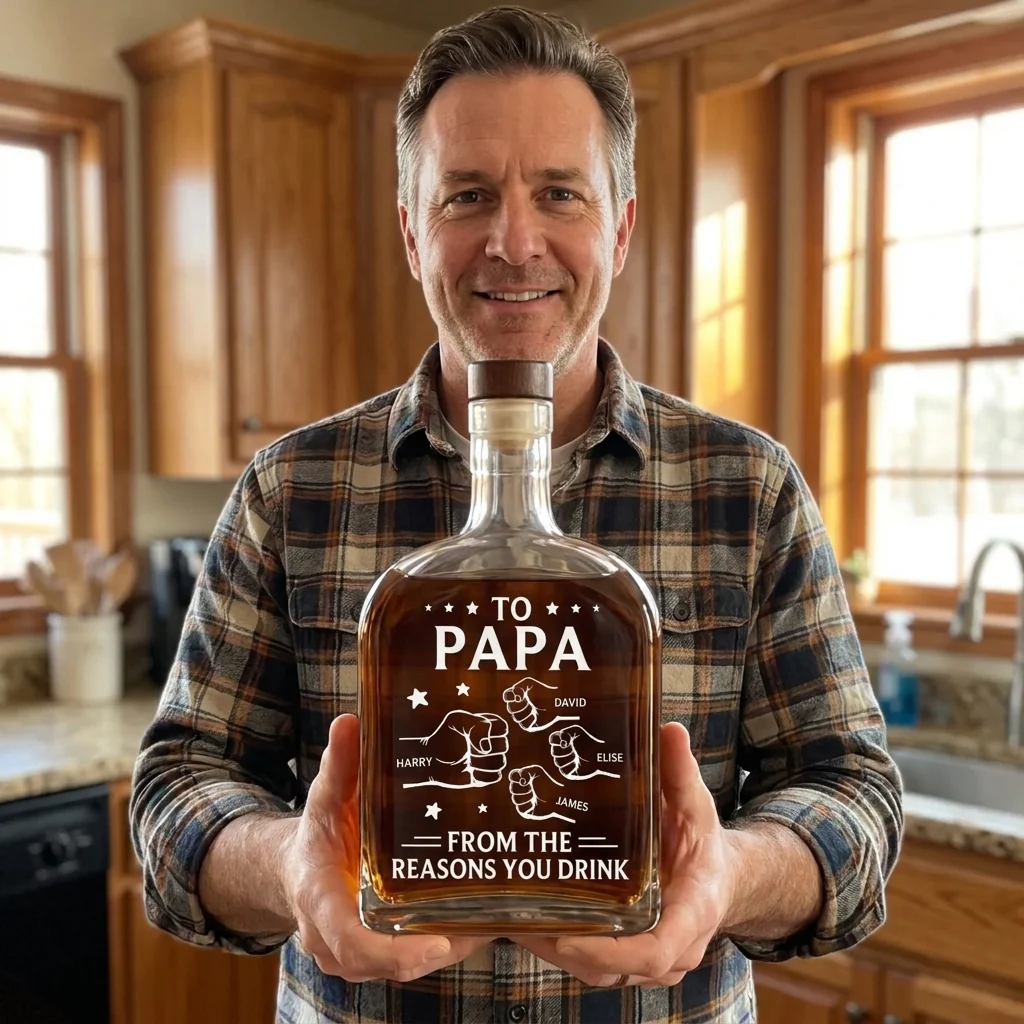 Custom Liquor Decanter - Personalized Father's Day Birthday Gifts For Dad, Grandpa - Drink Because We Exist - Image 5