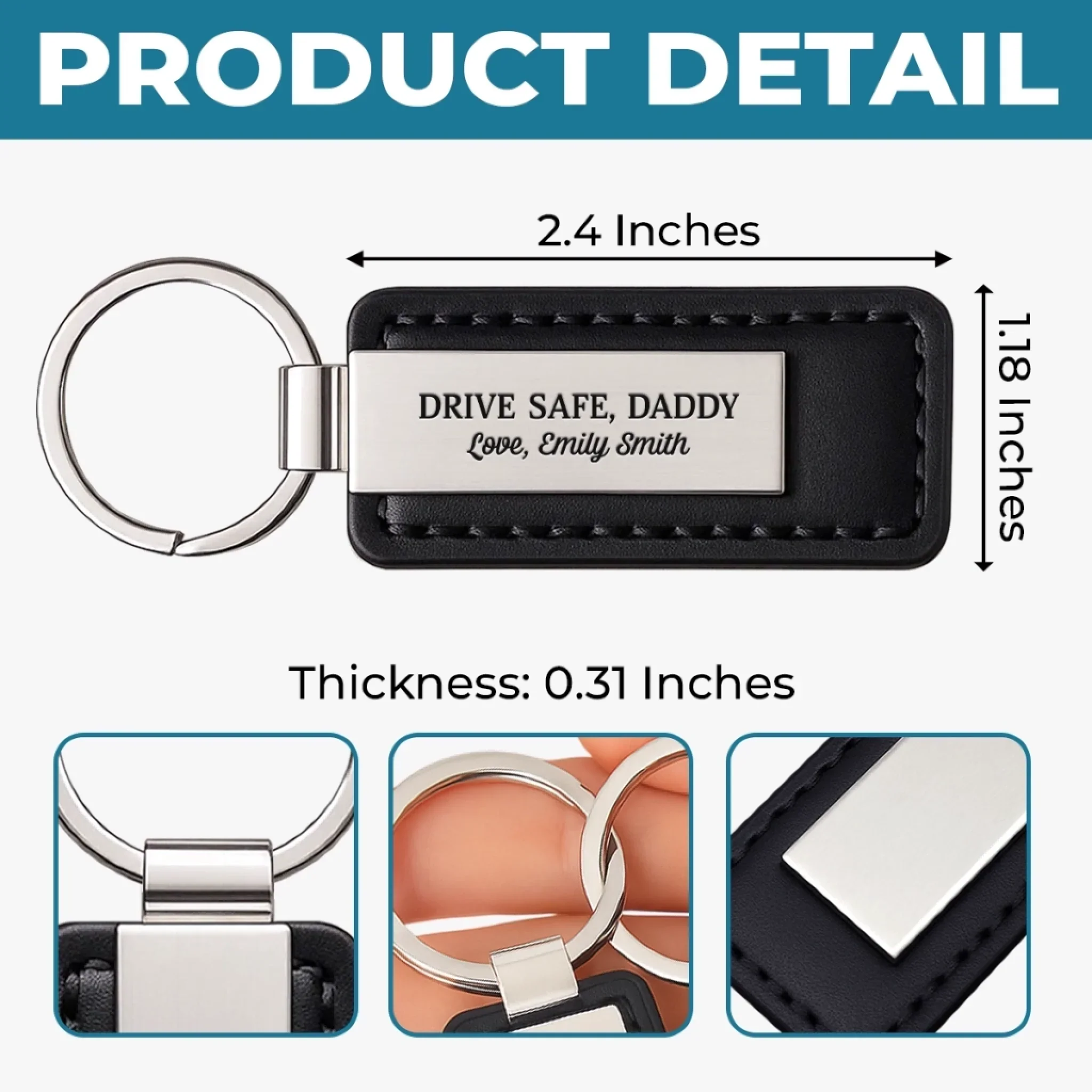 Drive Safe, Daddy - Family Personalized Custom Metal With Leather Keychain - Father's Day, Gift For Dad, Grandpa - Image 5