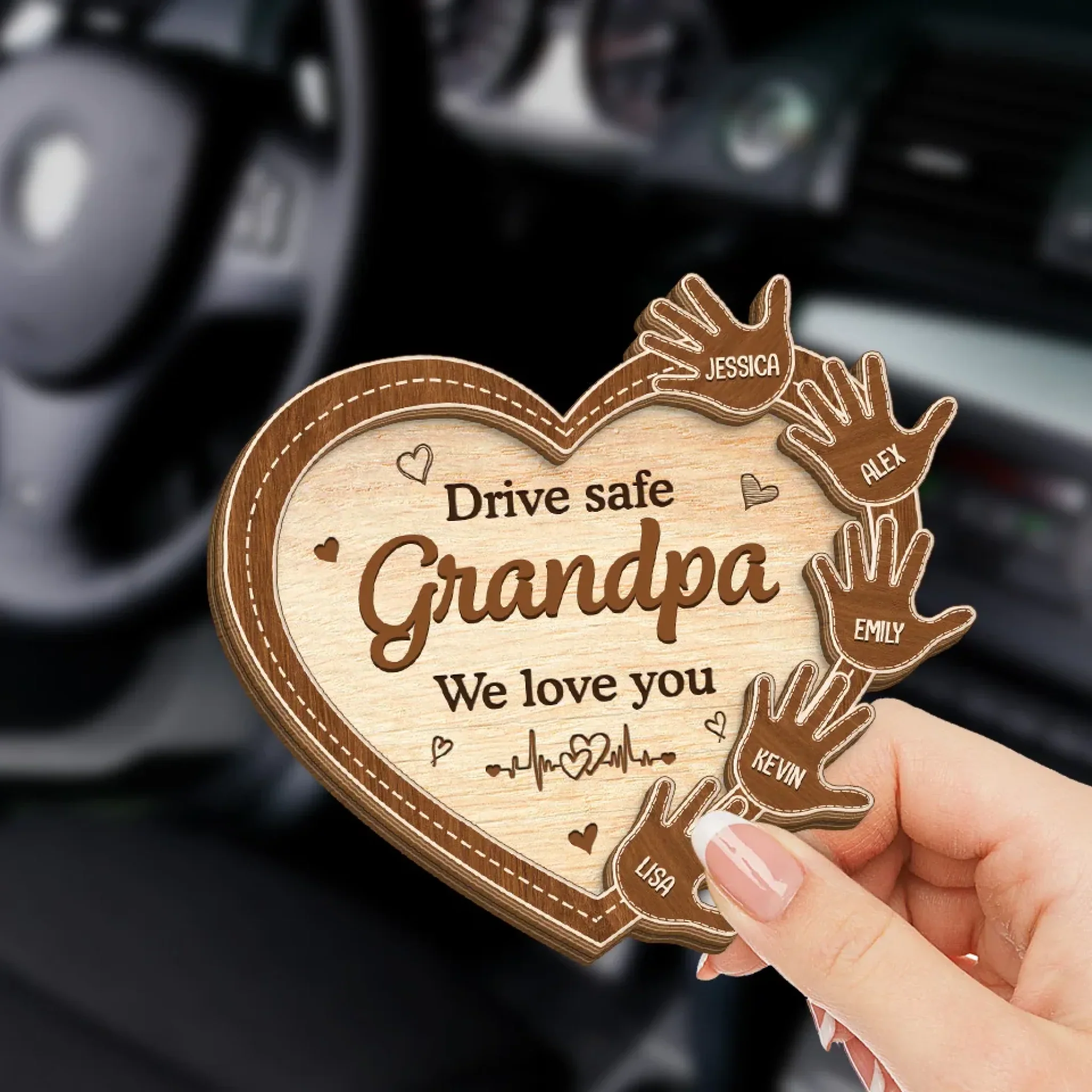 Drive With Love And Care - Family Personalized Custom Car Visor Clip - Gift For Family Members - Image 3
