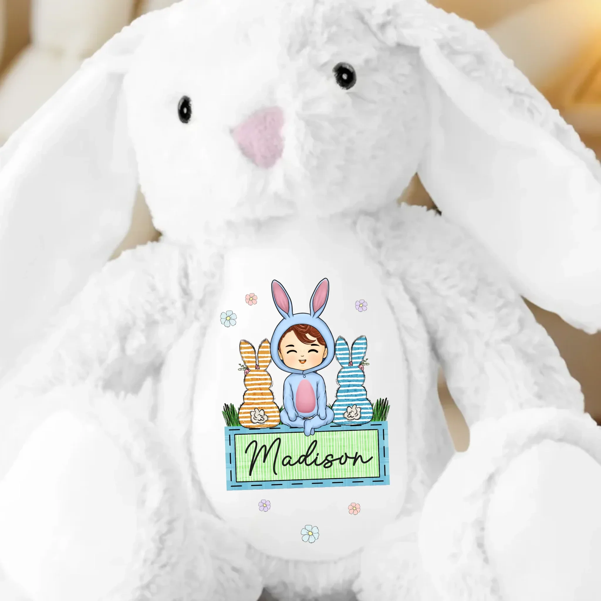 Easter Vibes, Bunny Cuddles - Family Personalized Custom Easter Bunny Plush - Easter Gift For Family Members - Image 2
