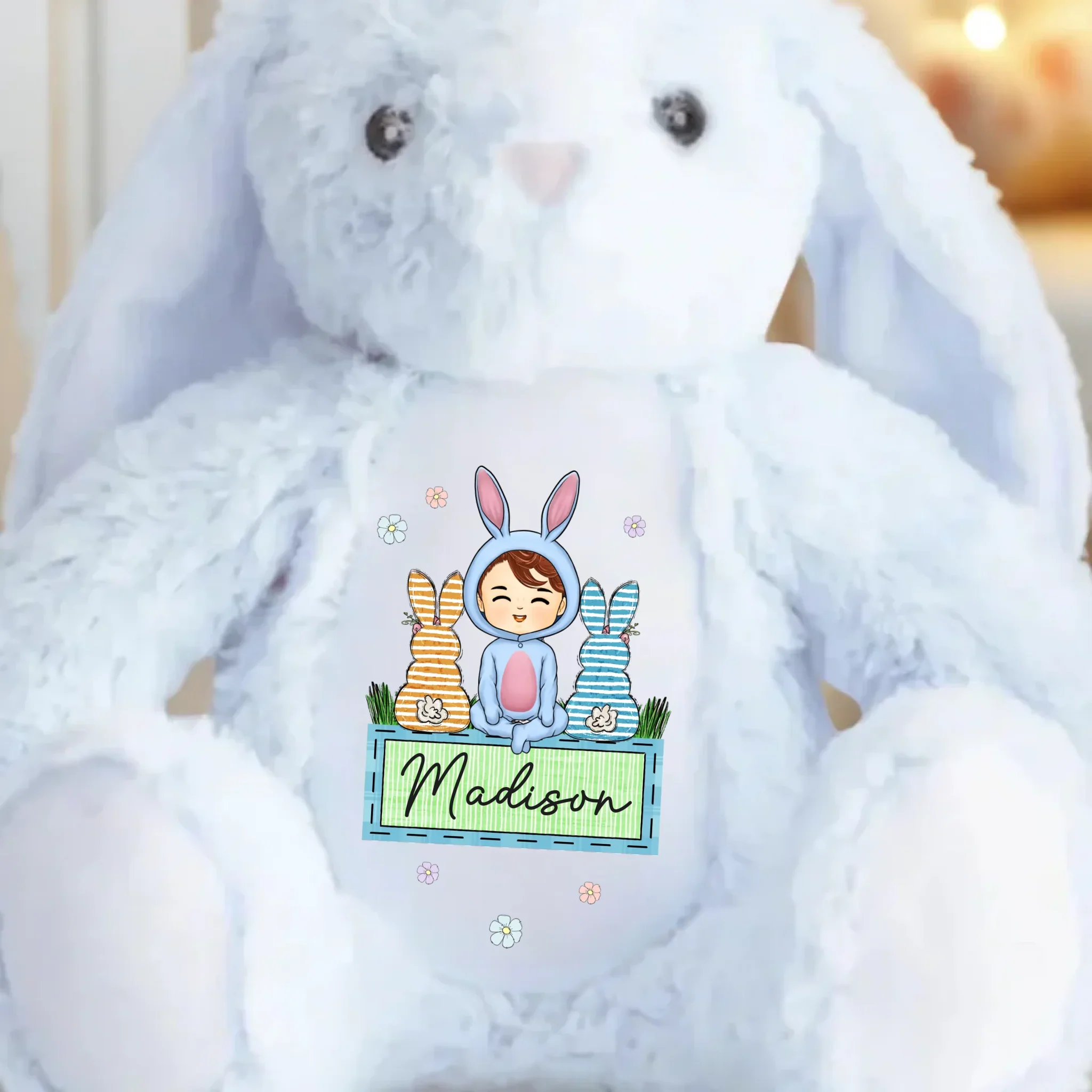 Easter Vibes, Bunny Cuddles - Family Personalized Custom Easter Bunny Plush - Easter Gift For Family Members - Image 3