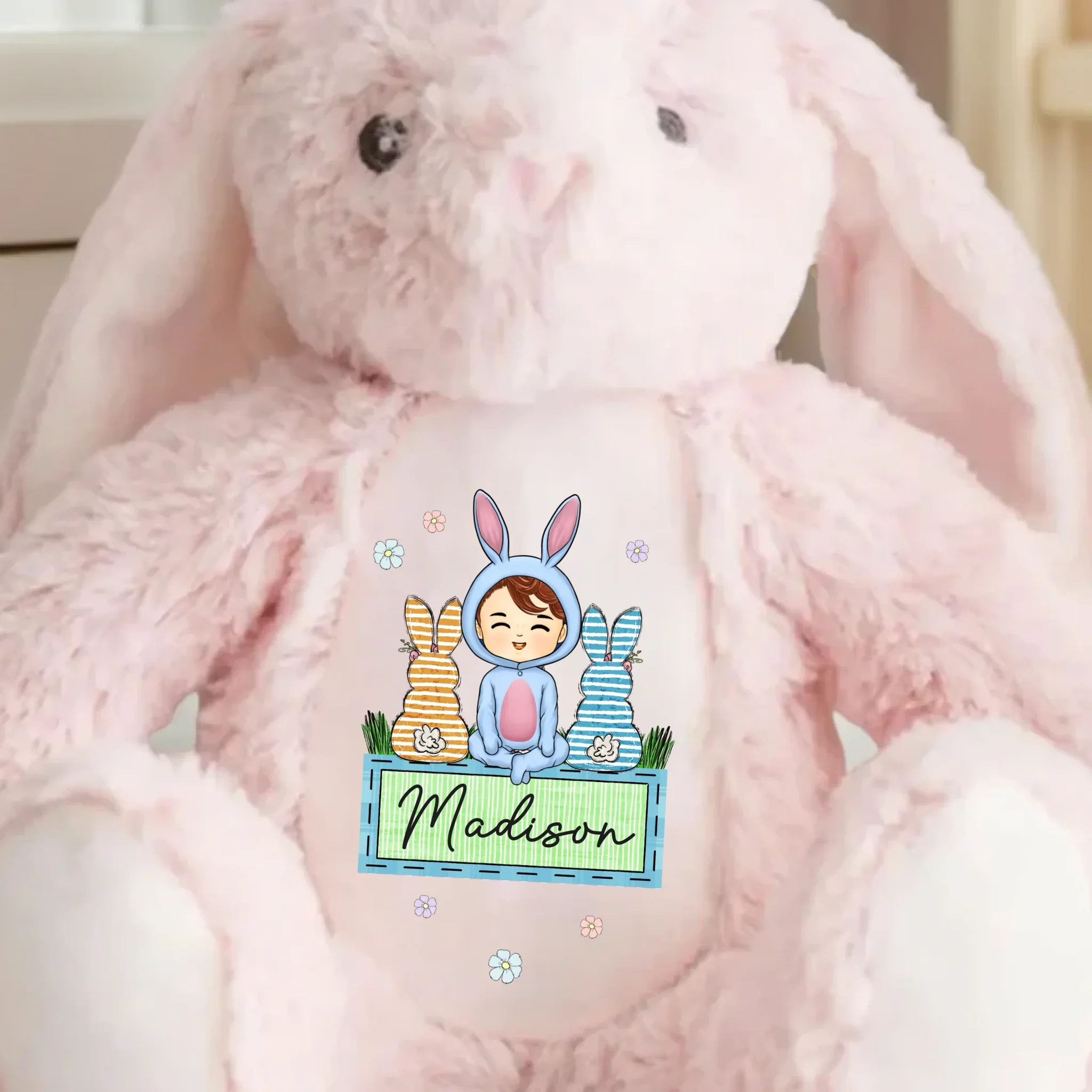 Easter Vibes, Bunny Cuddles - Family Personalized Custom Easter Bunny Plush - Easter Gift For Family Members - Image 4