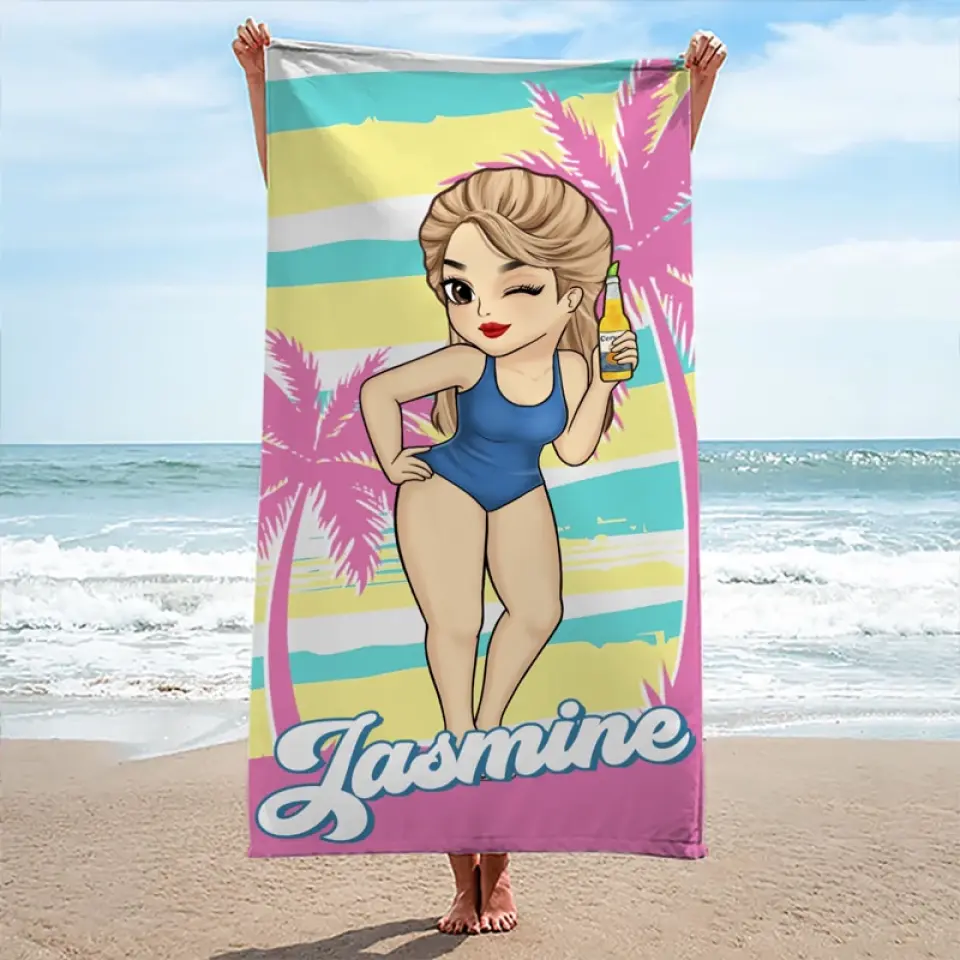 Eat, Beach, Sleep, Repeat - Bestie Personalized Custom Beach Towel - Summer Vacation Gift, Birthday Pool Party Gift For Best Friends, BFF, Sisters - Image 3
