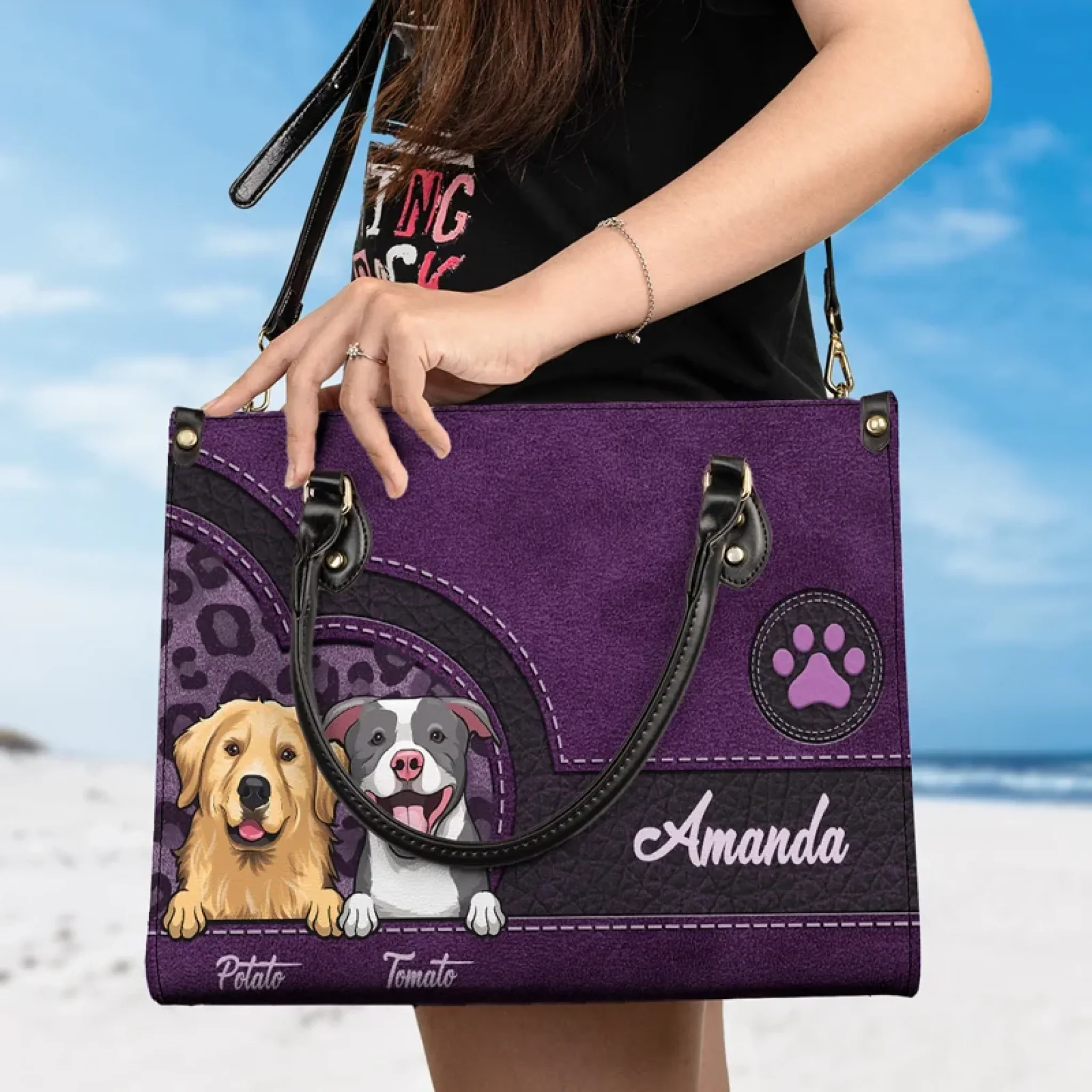 Eat, Sleep, Pet, Repeat - Dog & Cat Personalized Custom Leather Handbag - Gift For Pet Owners, Pet Lovers - Image 4