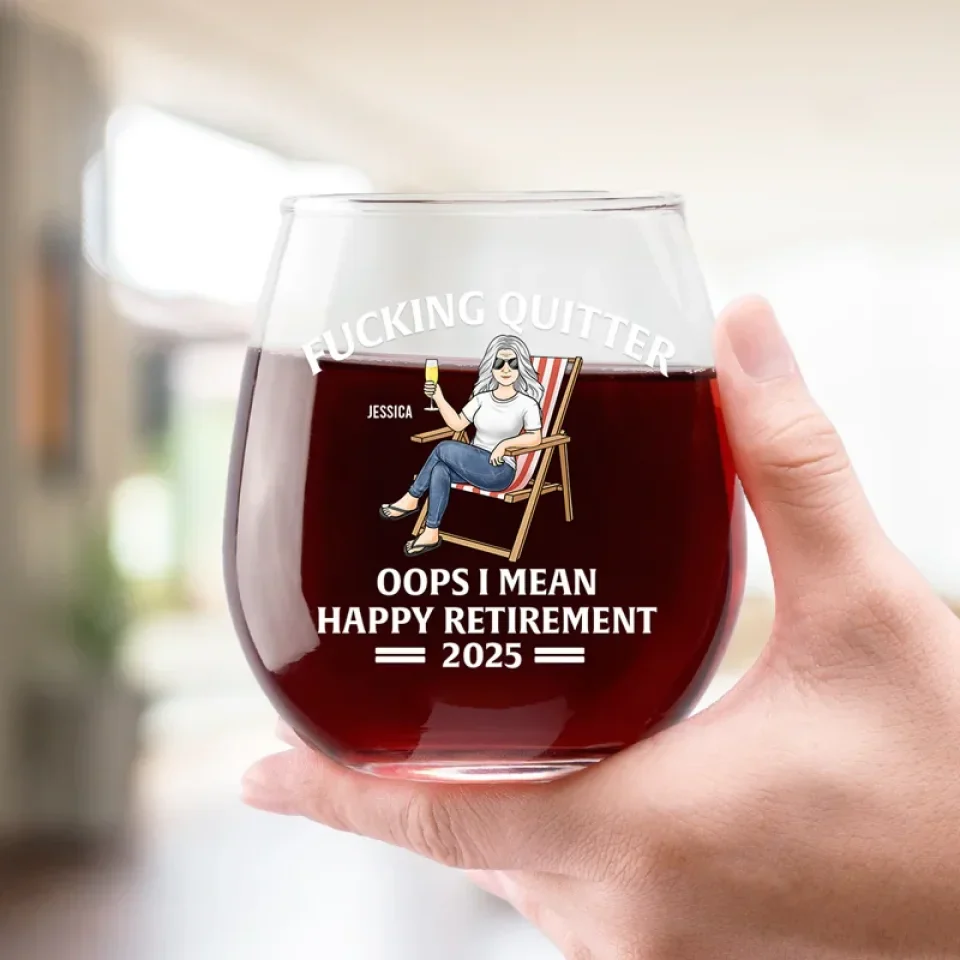 Enjoy Never Having To Set An Alarm Again - Personalized Custom Wine Glass - Appreciation, Retirement Gift For Coworkers, Work Friends, Colleagues - Image 3