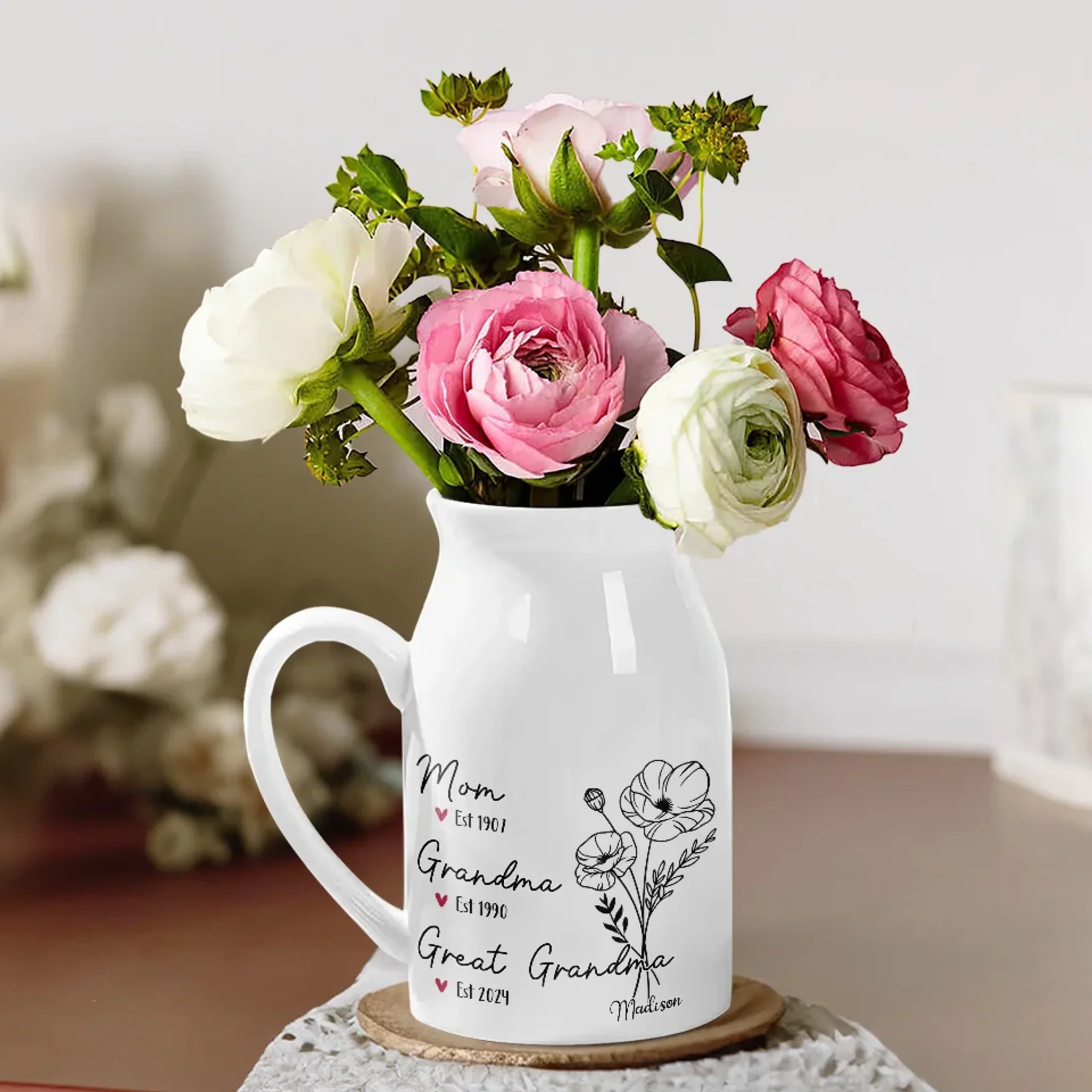 Every Bloom Whispers The Love Of A Grandmother’s Heart - Family Personalized Custom Home Decor Flower Vase - House Warming Gift For Mom, Grandma - Image 4