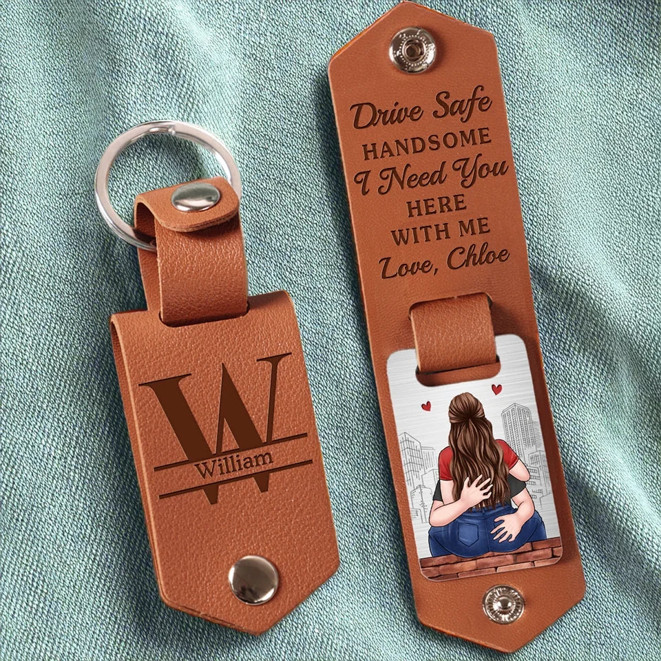 Every Day Is Better With You By My Side - Couple Personalized Custom Engraved Leather Keychain - Gift For Husband Wife, Anniversary