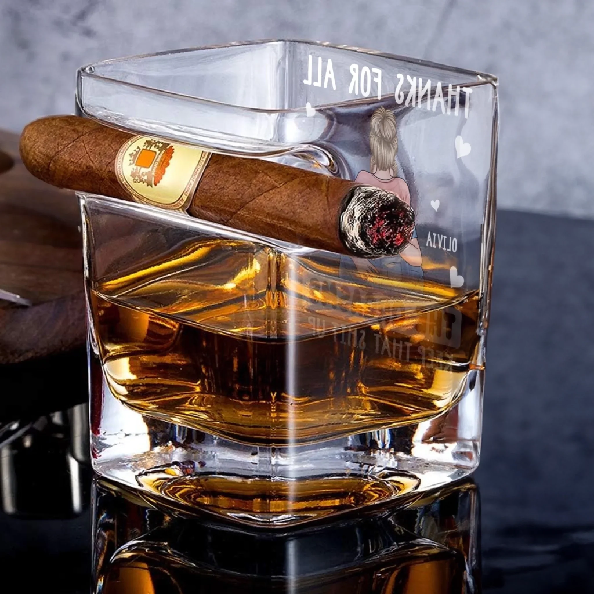 Every Day Is Sweeter With You - Couple Personalized Custom Whiskey Glass With Cigarette Holder - Gift For Husband Wife, Anniversary - Image 4