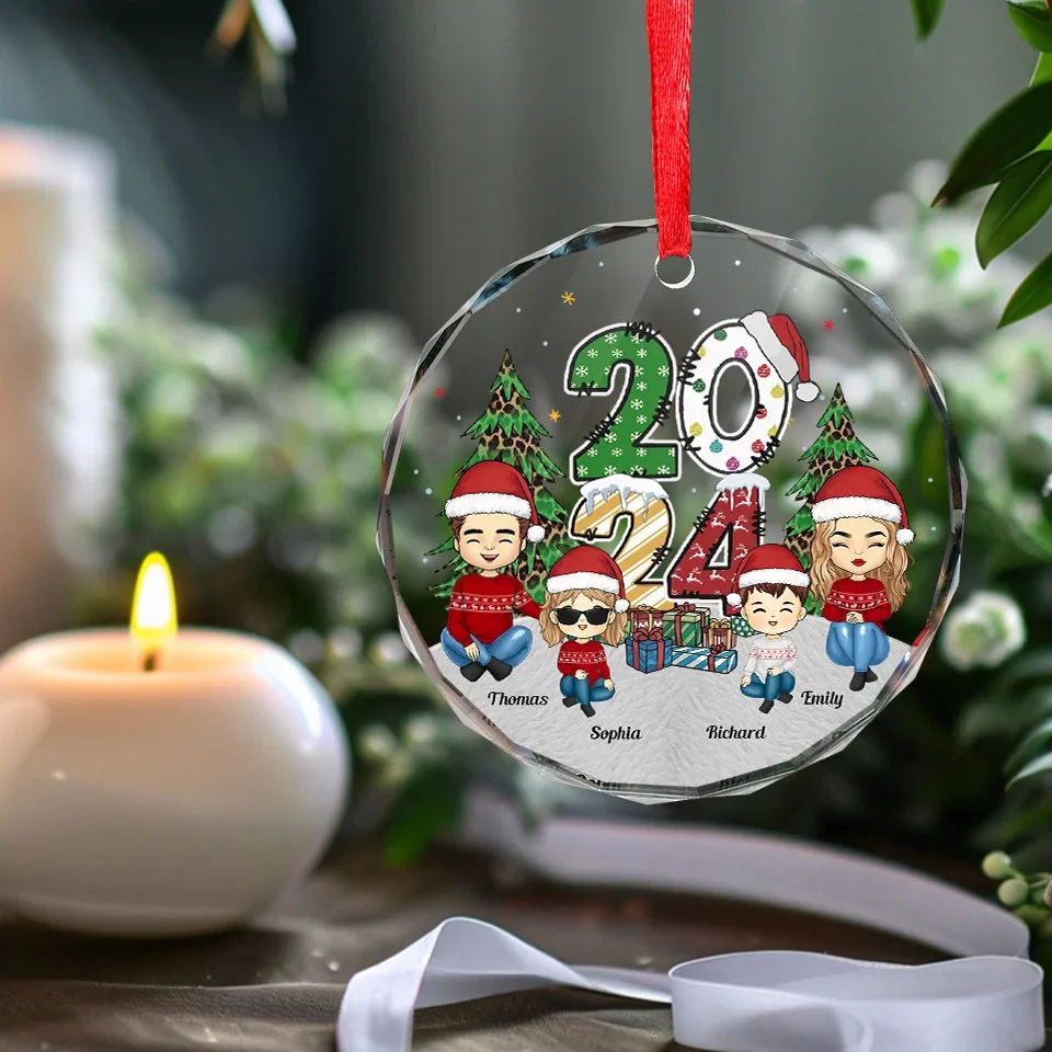 Every Moment With Them Is A Treasure - Family Personalized Custom Circle Glass Ornament - Christmas Gift For Family Members - Image 5
