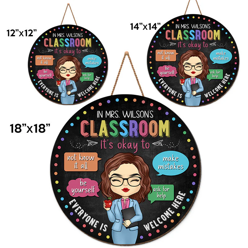 Everyone Is Welcome Here - Teacher Personalized Custom Round Shaped Home Decor Wood Sign - House Warming Gift For Teacher, Back To School - Image 4