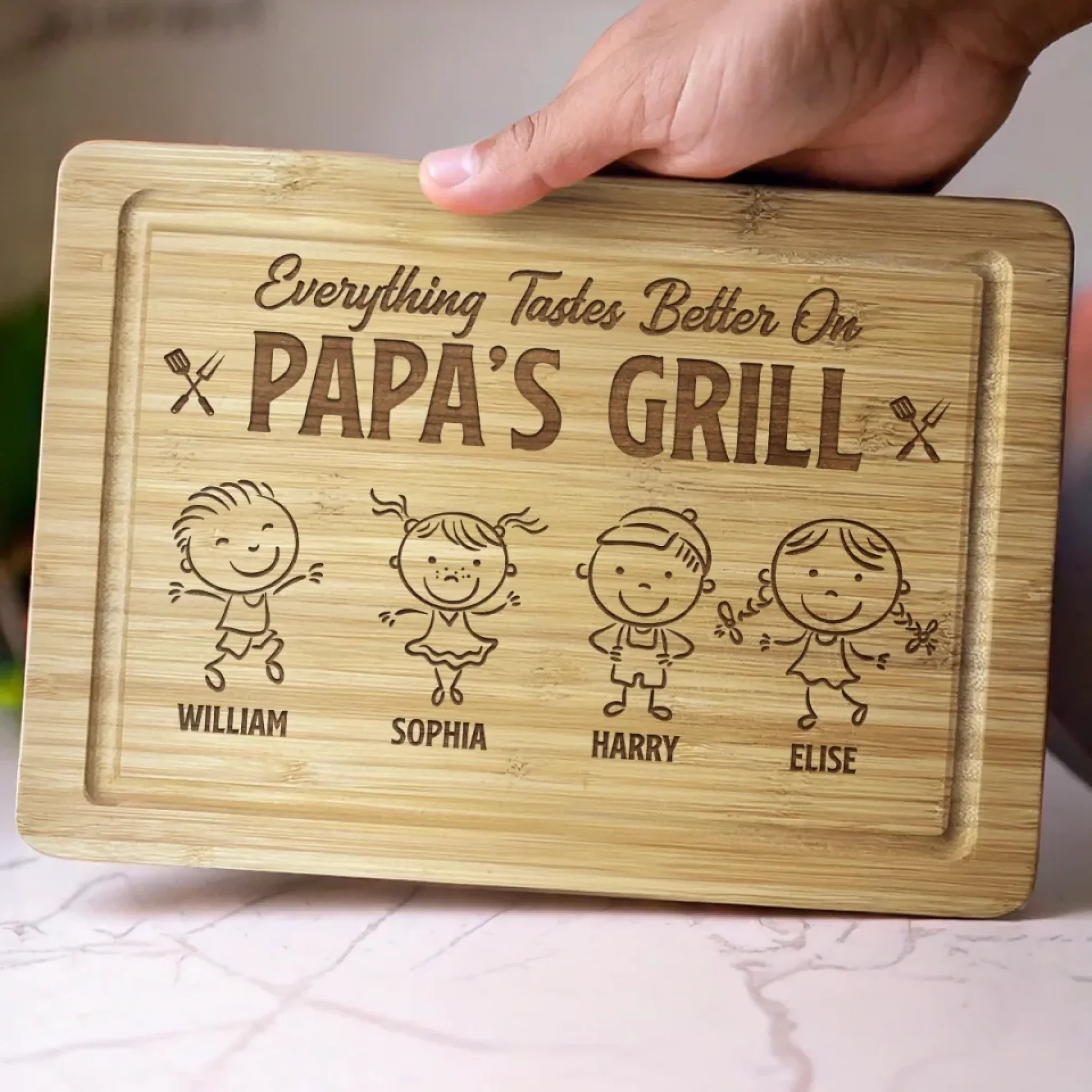 Everything Tastes Better On Papa's Grill - Family Personalized Custom Engraved Wooden Cutting Board - Father's Day, Gift For Dad, Grandpa - Image 4