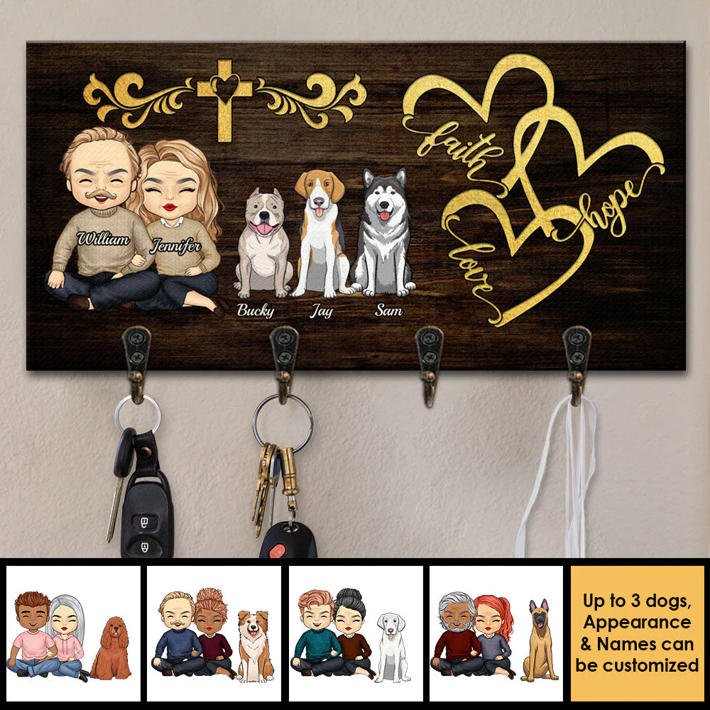 Faith, Hope And Love In The Family - Personalized Key Hanger, Key Holder - Gift For Pet Lovers - Image 3