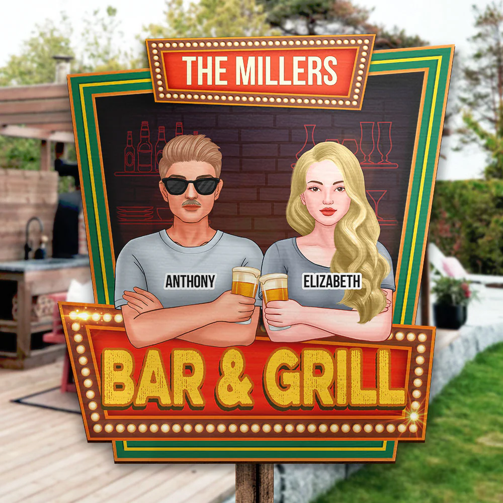 Family Bar Area Couple Drinking - Gift For Couples, Husband Wife, Personalized Shaped Wood Sign - Image 2