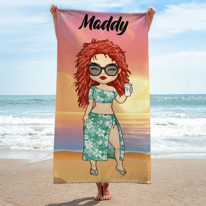 Family Chibi Summer Vacation - Personalized Beach Towel - Gift For Family - Image 2