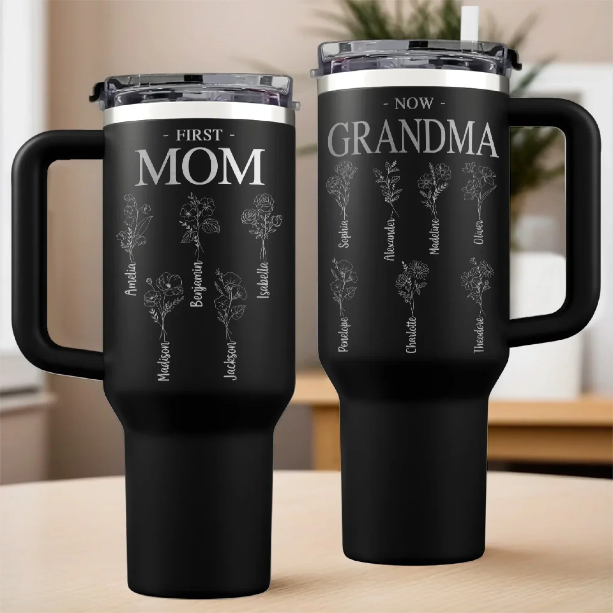 Family Grows, Love Multiplies - Family Personalized Custom Engraved 40oz Tumbler With Handle - Mother's Day, Gift For Mom, Grandma - Image 3