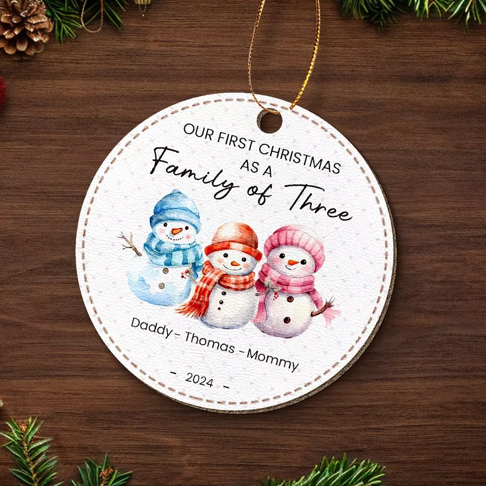 Family Grows With A New Arrival - Family Personalized Custom Leather Ornament - Christmas Gift For Family Members, Baby Kids, Newborn Baby - Image 4
