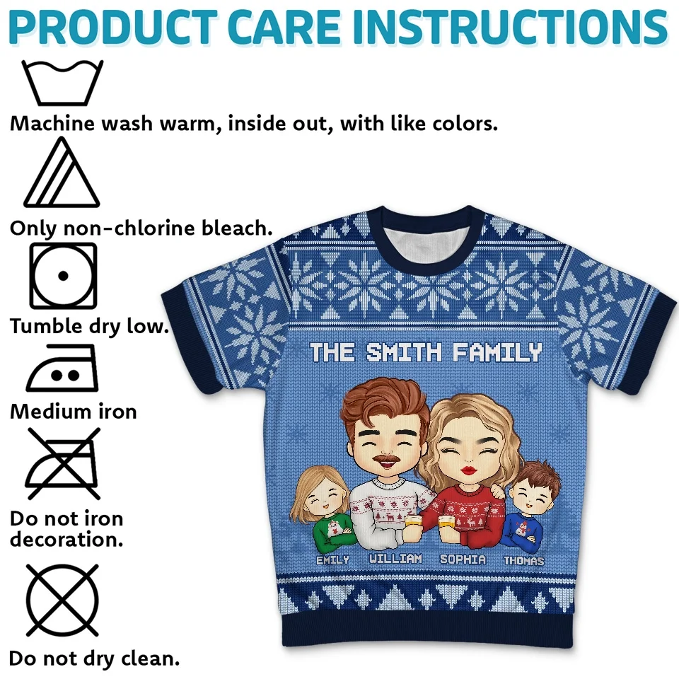 Family Is The Heart Of Christmas - Family Personalized Custom All Over Print Adult Short Sleeve Sweater - Christmas Gift For Family Members - Image 5