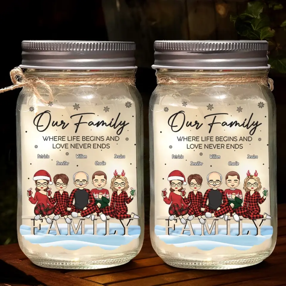 Family Is The True Gift Of Christmas - Family Personalized Custom Mason Jar Light - Christmas Gift For Family Members - Image 3