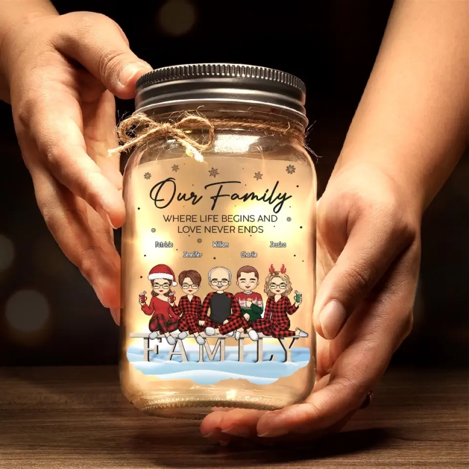 Family Is The True Gift Of Christmas - Family Personalized Custom Mason Jar Light - Christmas Gift For Family Members - Image 4