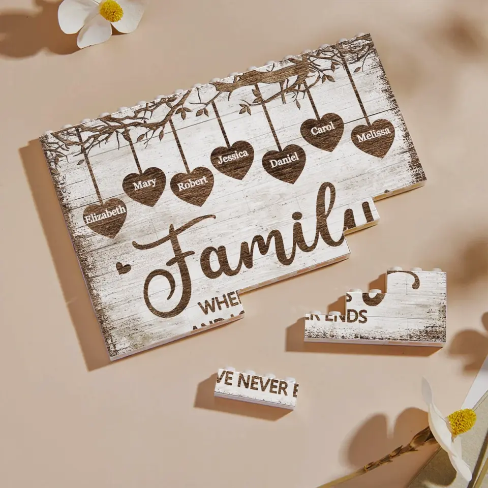 Family Is Where Love Never Ends - Family Personalized Custom Horizontal Rectangle Shaped Building Brick Blocks - Gift For Family Members - Image 3