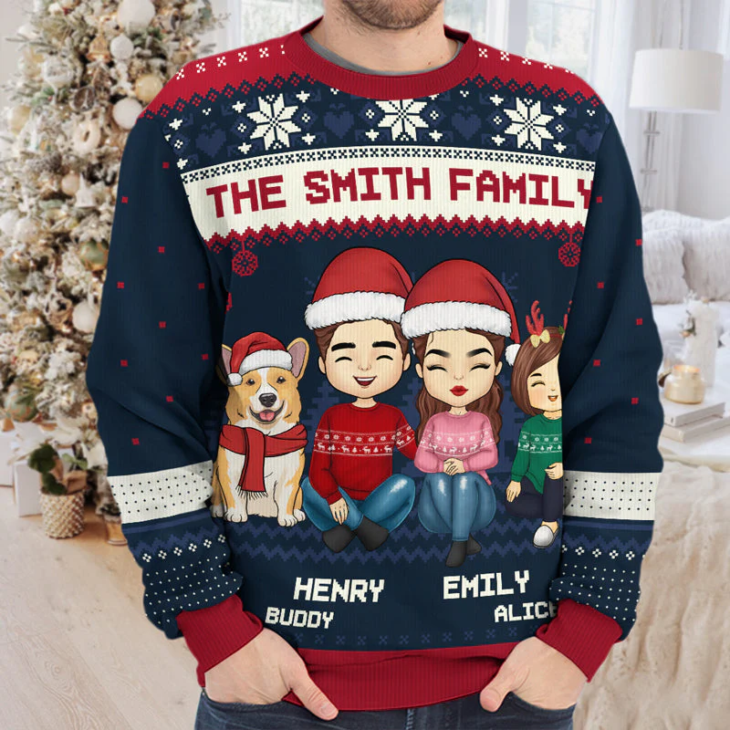 Family Knows How To Sparkle At Christmas - Family Personalized Custom Ugly Sweatshirt - Unisex Wool Jumper - Christmas Gift For Family Members - Image 3