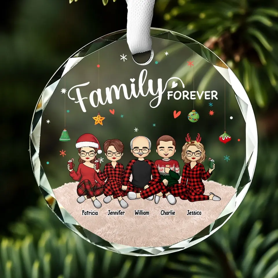 Family Makes The Season Bright - Family Personalized Custom Circle Glass Ornament - Christmas Gift For Family Members - Image 5