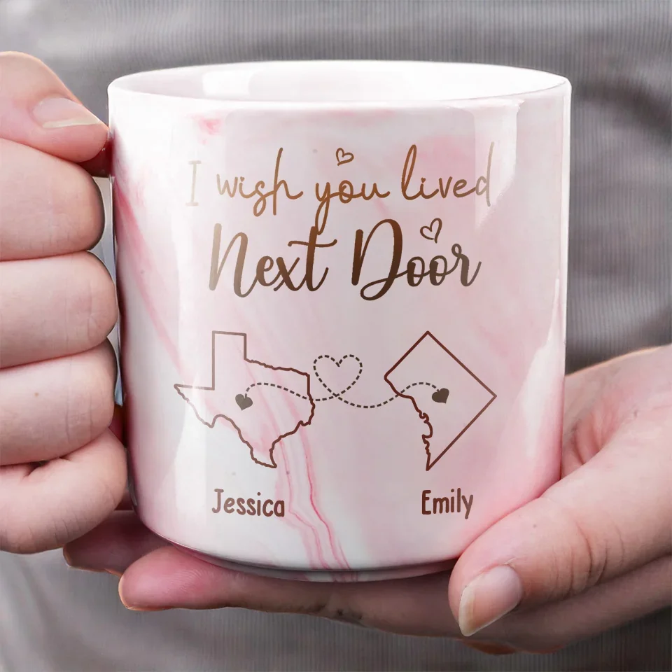 Far Apart, But Close At Heart - Bestie Personalized Custom Marble Mug - Gift For Best Friends, BFF, Sisters - Image 4