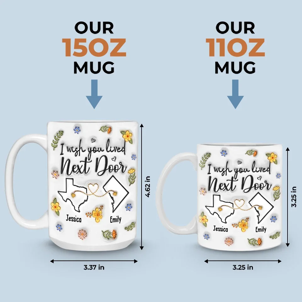 Long Distance Far Away, But Never Too Far To Care - Bestie Personalized Custom 3D Inflated Effect Printed Mug - Gift For Best Friends, BFF, Sisters - Image 5