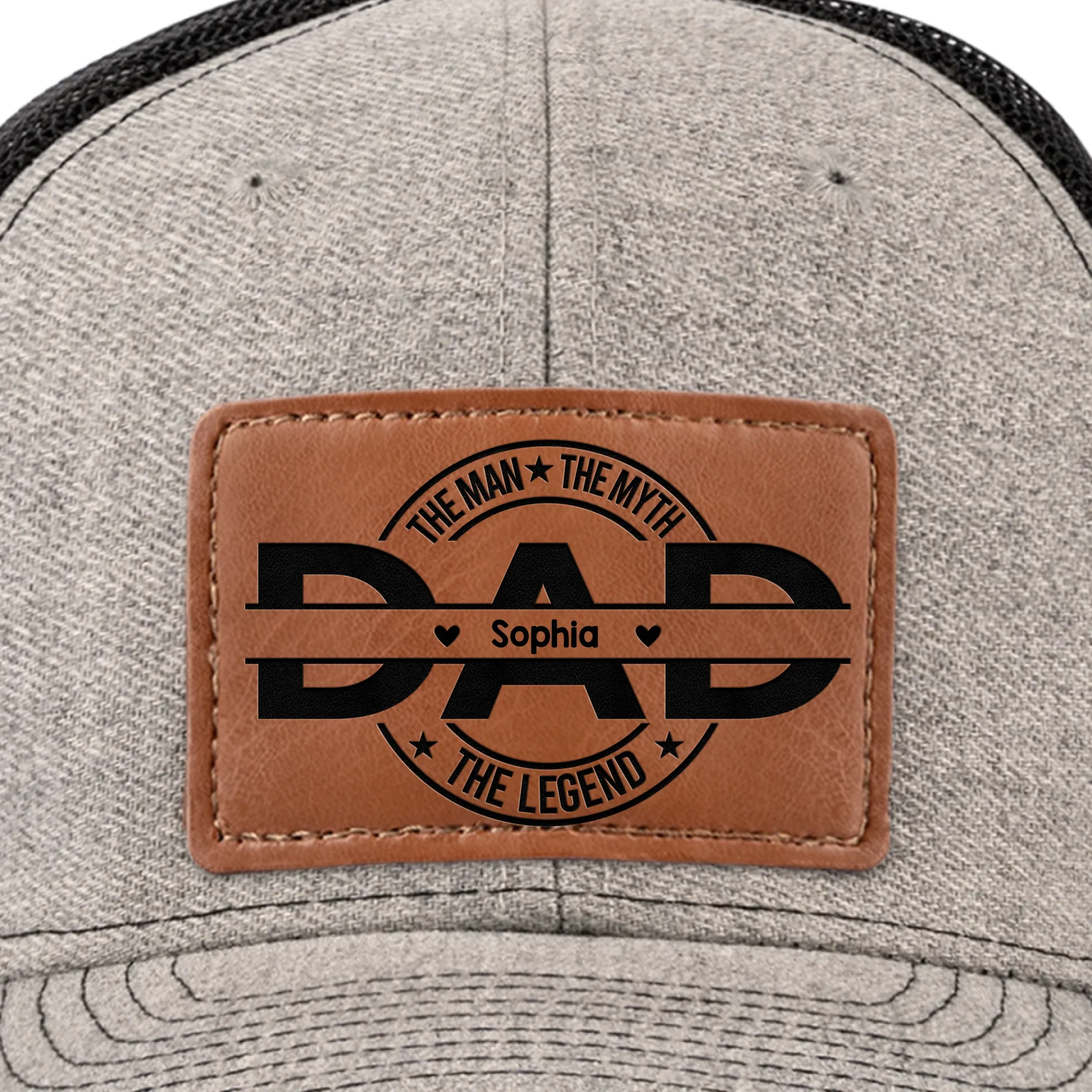 Father First Always Hero - Family Personalized Custom Leather Patch Hat - Father's Day, Gift For Dad, Grandpa - Image 3