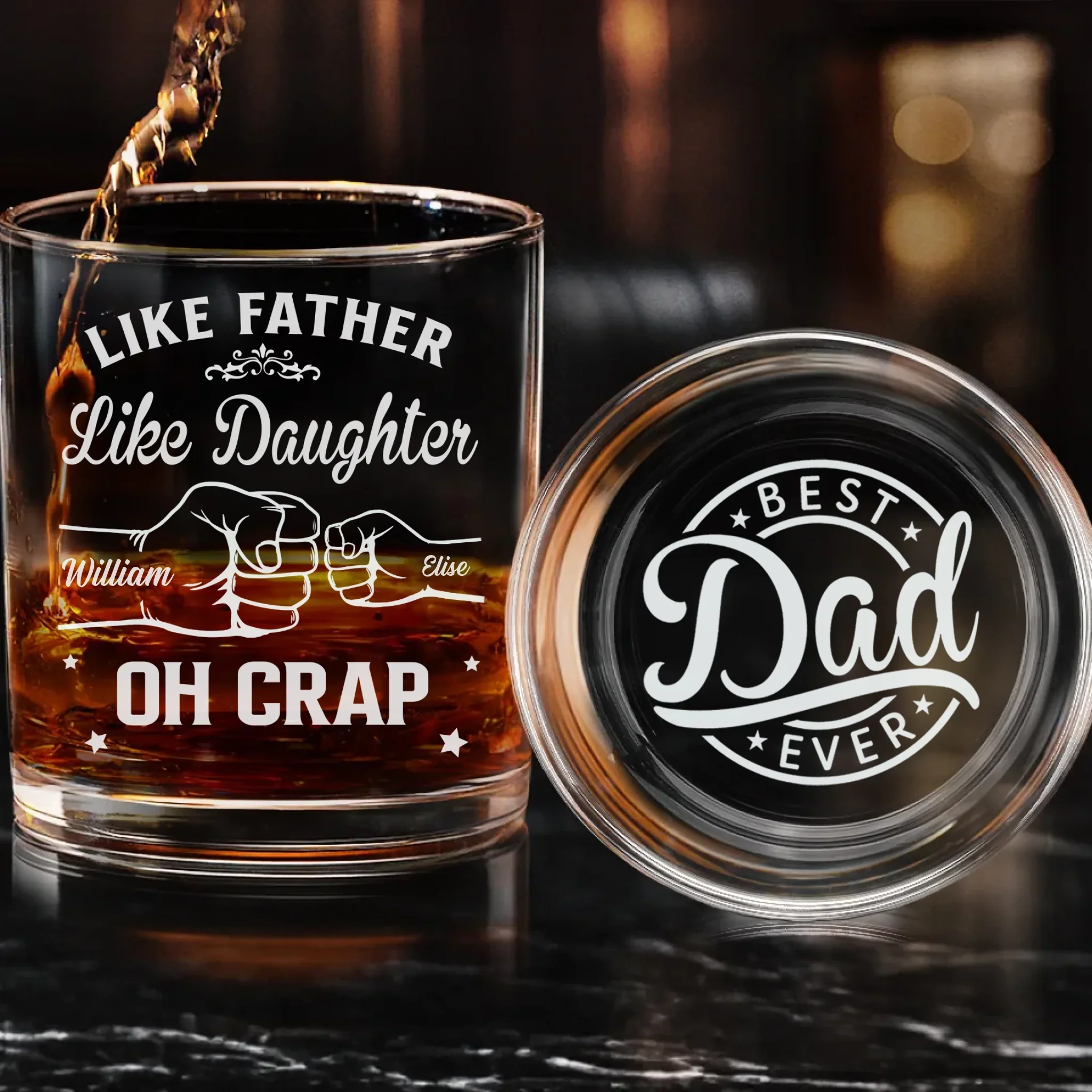 Fatherhood Looks Good On You - Family Personalized Custom Whiskey Glass With Bottom And Side Engraving - Father's Day, Gift For Dad, Grandpa - Image 2