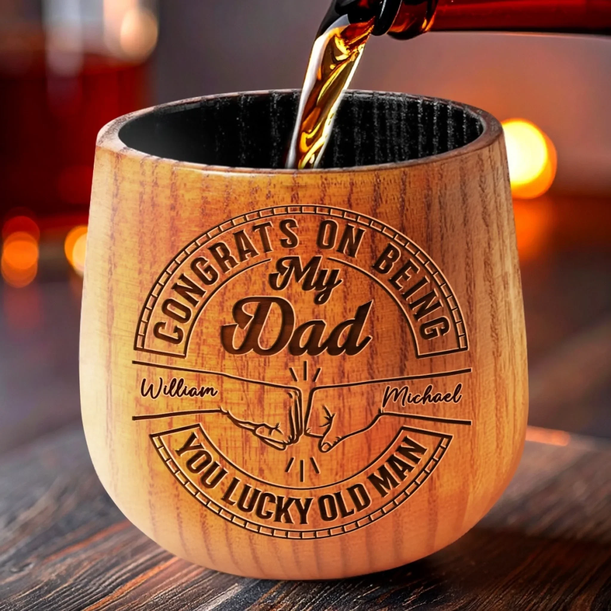 Fatherhood Looks Good On You, Old Man - Family Personalized Custom Wooden Whiskey Glass - Father's Day, Gift For Dad, Grandpa - Image 3