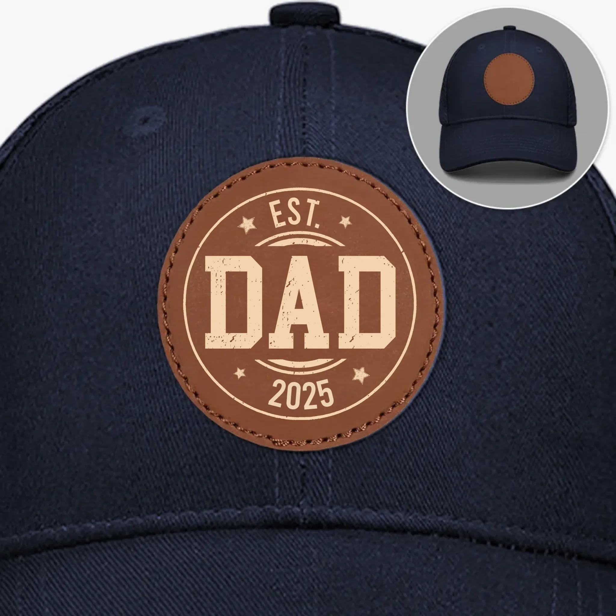 Fatherhood Starts Here - Family Personalized Custom Round Leather Patch Hat - Father's Day, Gift For Dad, Grandpa - Image 3