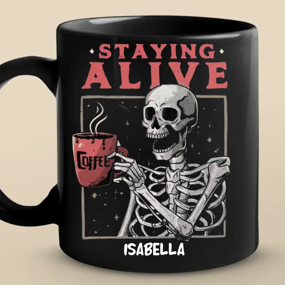 Feeling Fabulous, Down To The Bone - Family Personalized Custom Black Mug - Halloween Gift For Family Members - Image 2
