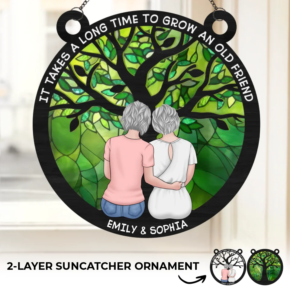 Finding An Old Friend Is Like Finding A Lost Treasure - Bestie Personalized Window Hanging Suncatcher Ornament - Gift For Best Friends, BFF, Sisters - Image 2