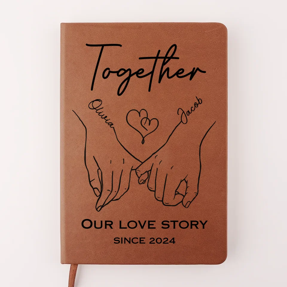 Fingers Intertwined, Hearts Aligned - Couple Personalized Custom Leather Journal - Gift For Husband Wife, Anniversary - Image 2