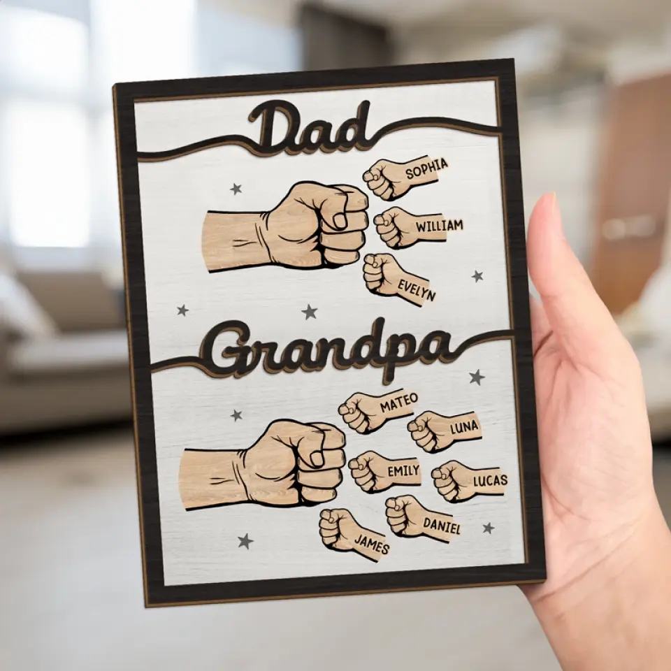 First Daddy Now Grandpa - Family Personalized Custom 2-Layered Wooden Plaque With Stand - Father's Day, Gift For Dad, Grandpa - Image 5