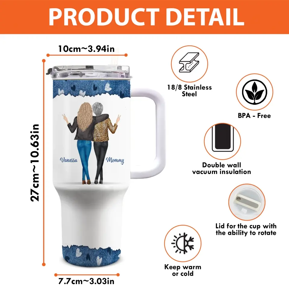 First Daughter Forever My Friend - Family Personalized Custom 40 Oz Stainless Steel Tumbler With Handle - Gift For Mom, Daughter - Image 4