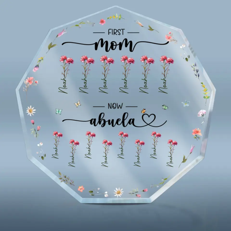 First Mama Now Abuela - Family Personalized Custom Nonagon Shaped Acrylic Plaque - Gift For Mom, Grandma - Image 2