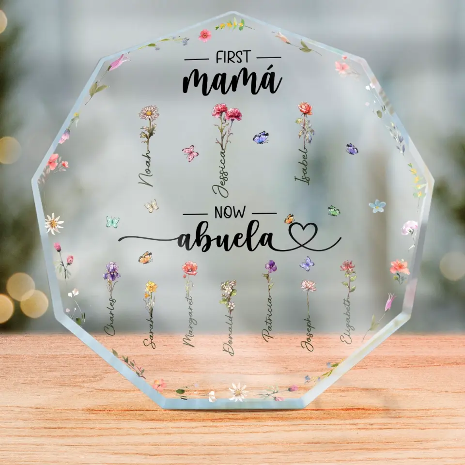 First Mama Now Abuela - Family Personalized Custom Nonagon Shaped Acrylic Plaque - Gift For Mom, Grandma - Image 3