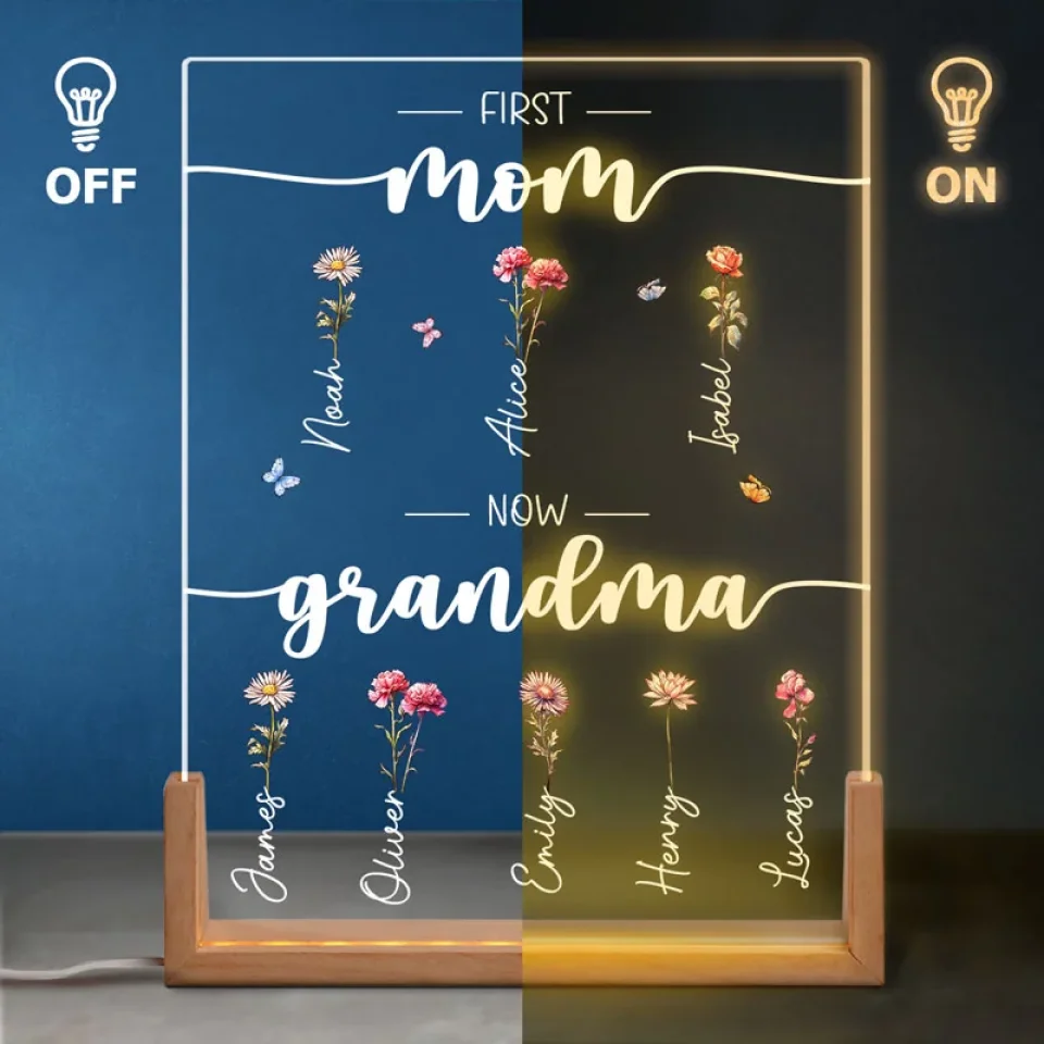 First Mama Now Grandma - Family Personalized Custom Shaped 3D LED Walnut Night Light -  Christmas Gift For Mom, Grandma - Image 4