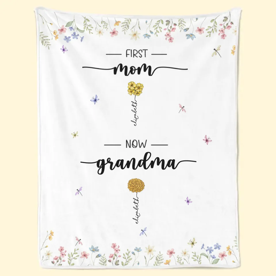First Mom Now Grandma - Family Personalized Custom Blanket - Gift For Mom, Grandma - Image 2