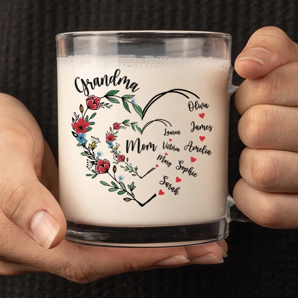 First Mom Now Grandma - Family Personalized Custom Glass Mug - Gift For Mom, Grandma - Image 3