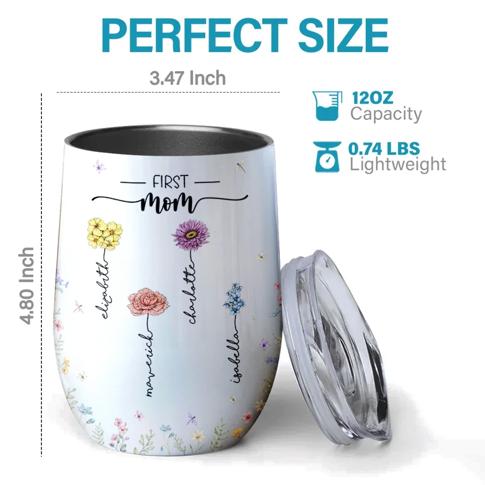 First Mum, Now Nanny - Family Personalized Custom Wine Tumbler - Gift For Mom, Grandma - Image 4