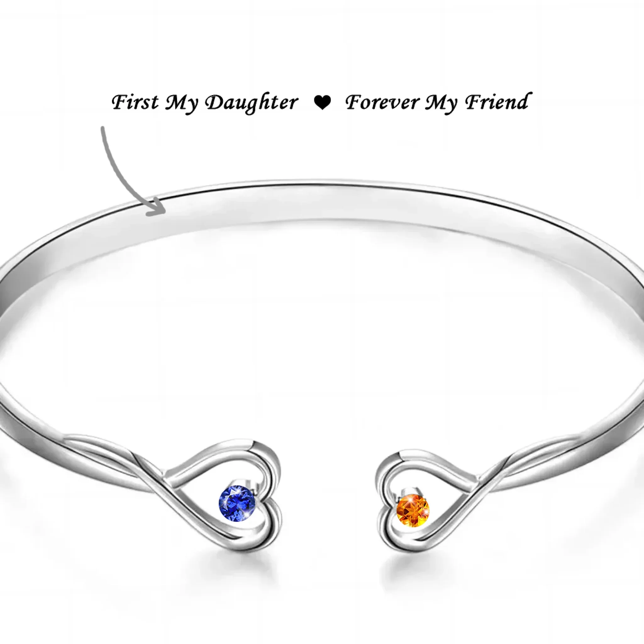 First My Mother, Forever My Friend - Family Personalized Custom Engraved Infinity Heart Bangle With Birthstones - Mother's Day, Gift For Mom, Daughter - Image 2