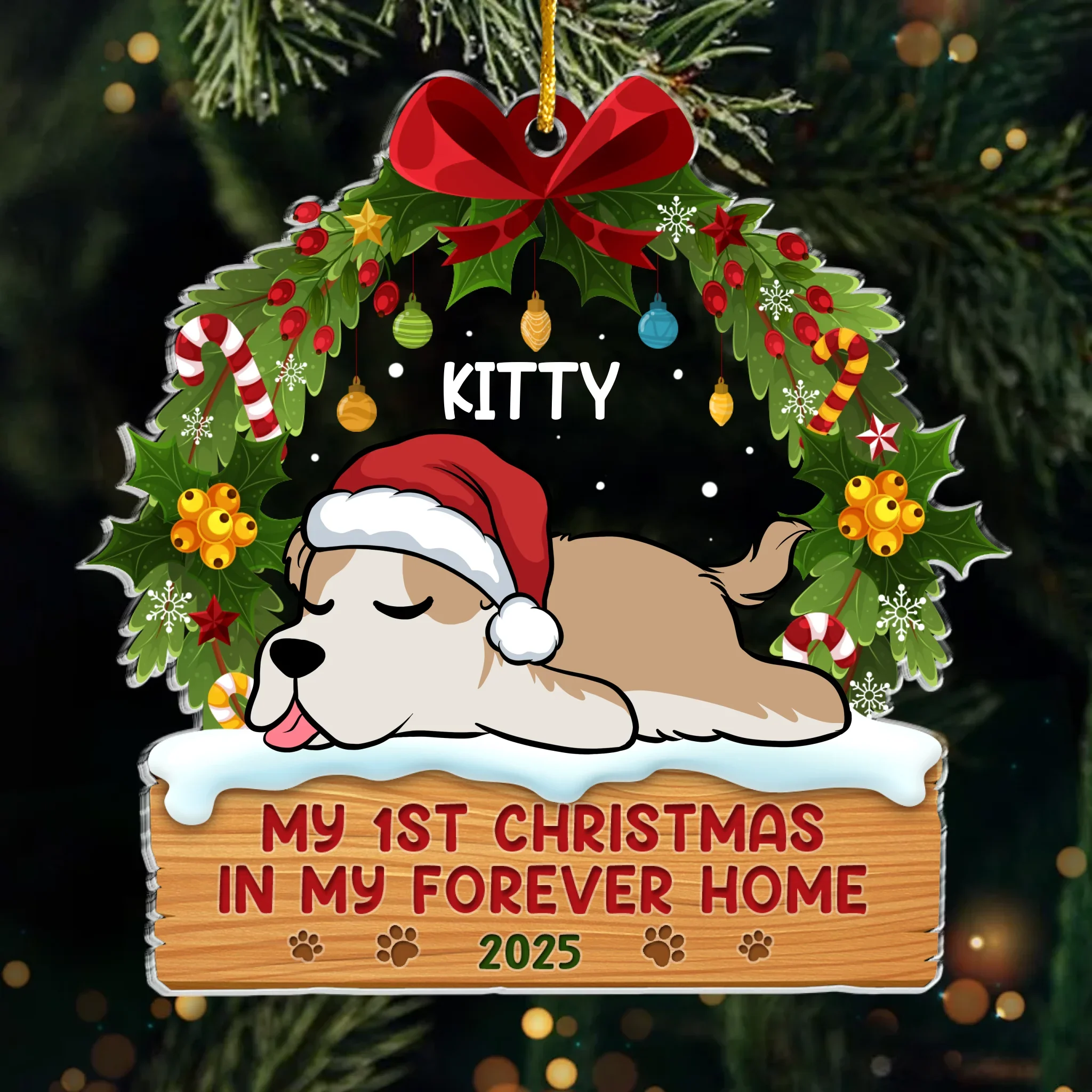 First Paws Under The Tree - Dog & Cat Personalized Custom Ornament - Acrylic Custom Shaped - Christmas Gift For Pet Owners, Pet Lovers, First Christmas - Image 2